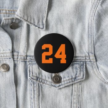 Black And Orange Athlete Jersey Number Button by jenniferstuartdesign at Zazzle