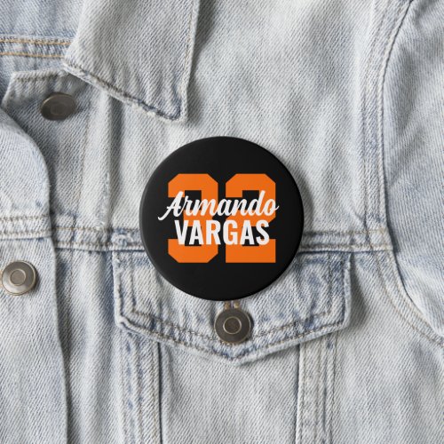 Black and Orange Athlete Jersey Number Button
