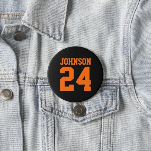 Black and Orange Athlete Name Jersey Number Button