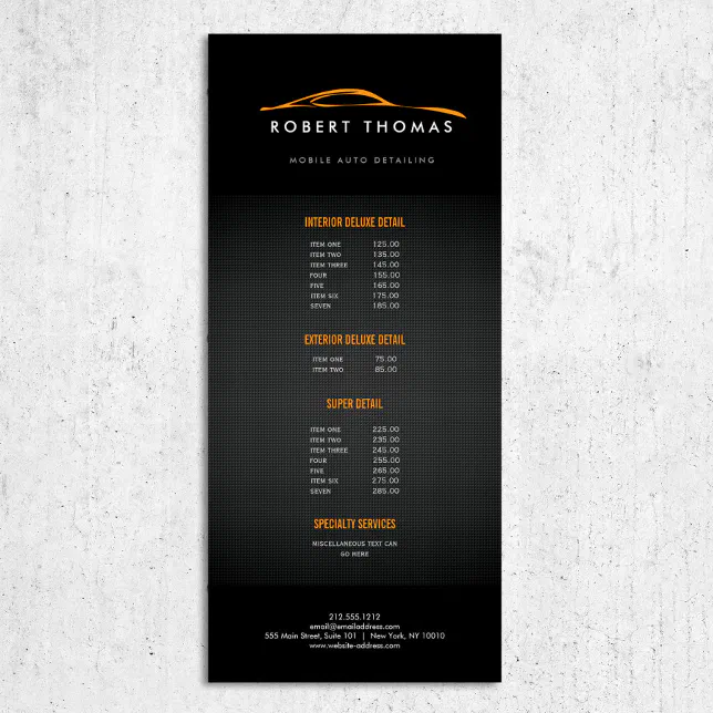 Restoration Rack Card Black and Orange Auto Detailing, Auto Repair Rack Card | Zazzle