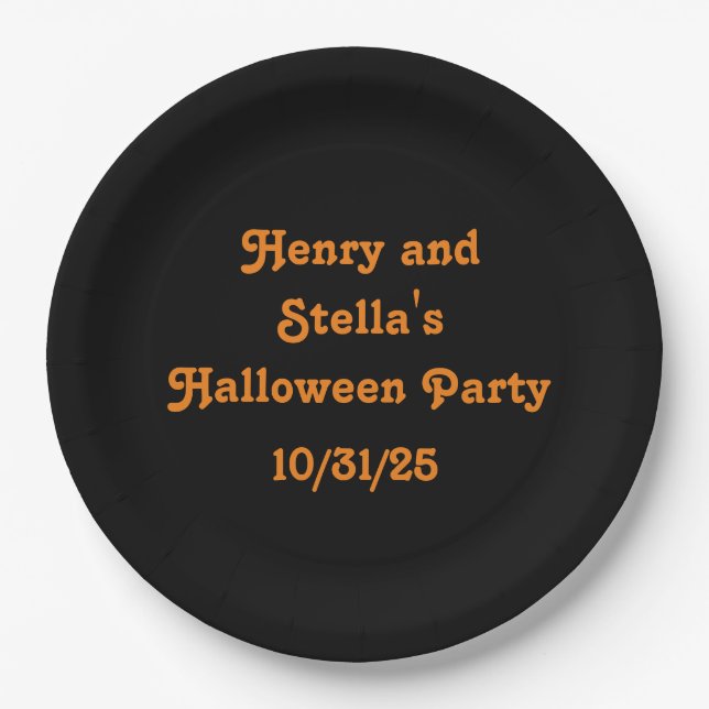 Black and Orange Awesome Halloween Paper Plates (Front)