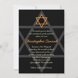 Black and Orange Bar Mitzvah Invitation