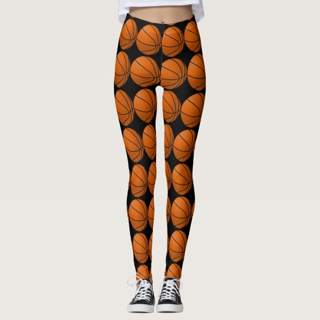 Black and Orange Basketball Leggings (Front)