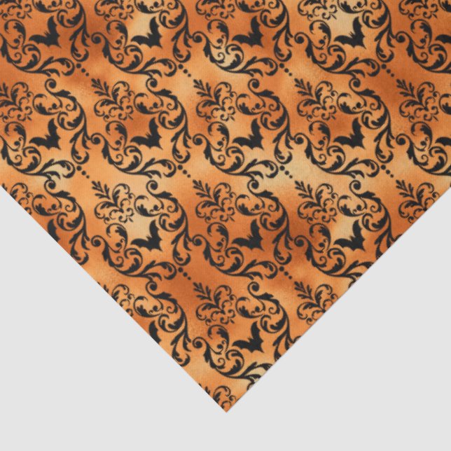 Black and Orange Bat Toile Halloween  Tissue Paper (Detail)