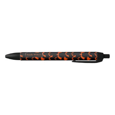 black and orange bats halloween pattern black ink pen