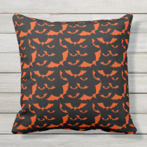 black and orange bats halloween pattern outdoor pillow