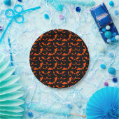 black and orange bats halloween pattern paper plates (Party)