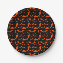 black and orange bats halloween pattern paper plates