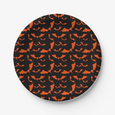 black and orange bats halloween pattern paper plates