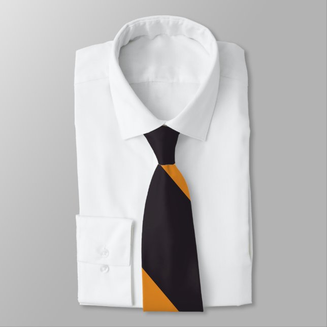 Black and Orange Broad University Stripe Tie (Tied)