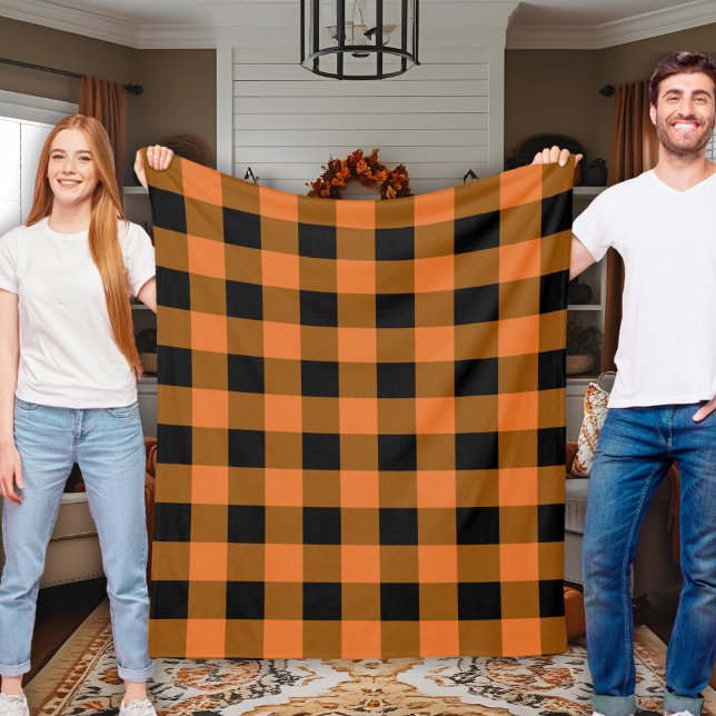 Black and Orange Buffalo Plaid Autumn Fall Fleece Blanket (Black and Orange Buffalo Plaid Autumn Fall Fleece Blanket)
