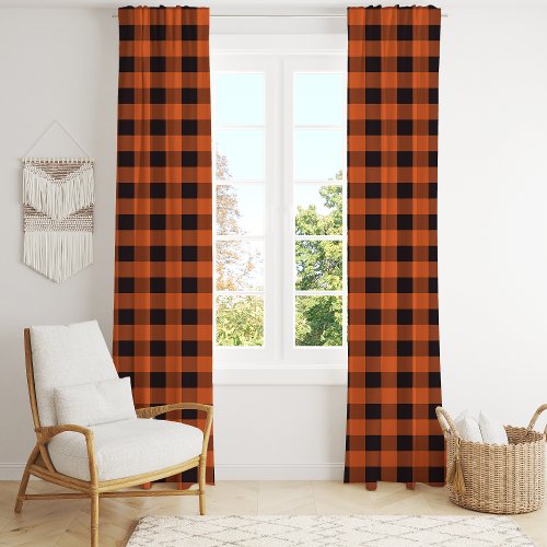 Black And Orange Buffalo Plaid Checkered Blackout Curtains