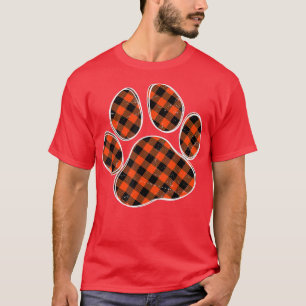 Black And Orange Buffalo Plaid Dog Paw Print for A T-Shirt