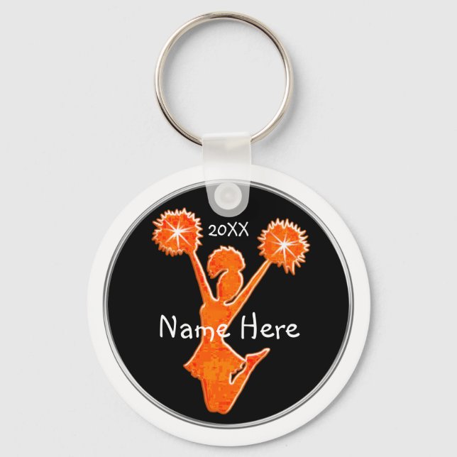 Black and Orange Cheap Cheer Keychains, YEAR, NAME Keychain (Front)