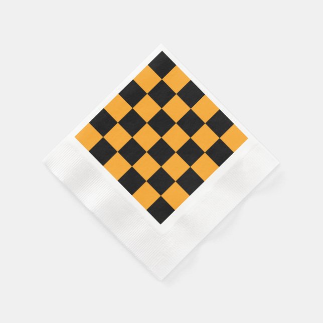 Black and Orange Check Pattern Paper Napkins (Corner)