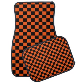Black and Orange Checkerboard Pattern Car Mat