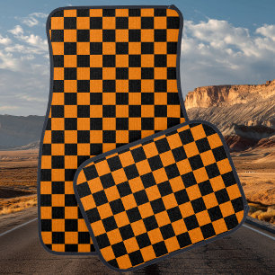 Black and Orange Checkered Car Floor Mat