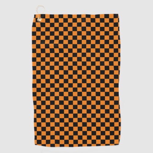 Black and Orange Checkered checkerboard pattern Golf Towel