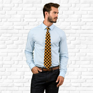 Black and Orange Checkered Neck Tie