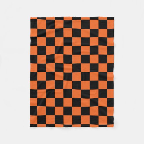 Black and orange checkered pattern fleece blanket