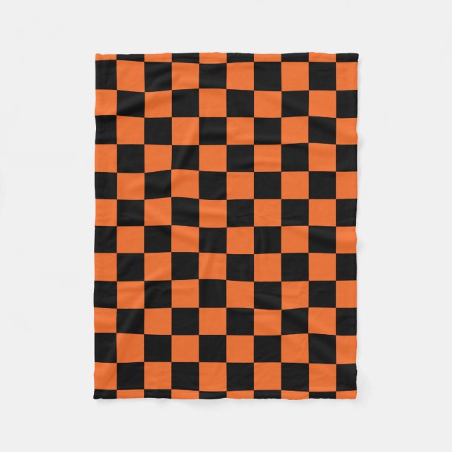 Black and orange checkered pattern fleece blanket (Front)