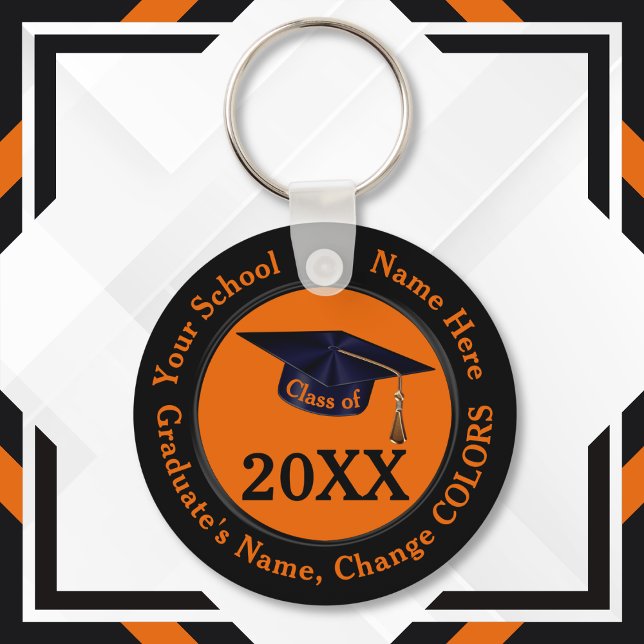Black and Orange, Class Reunion Keepsakes, Reunion Keychain (Personalized graduation keychains. Great as cheap, graduation favors. Orange and Black Keychains.)