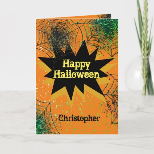 Black and Orange Cobweb Halloween Card