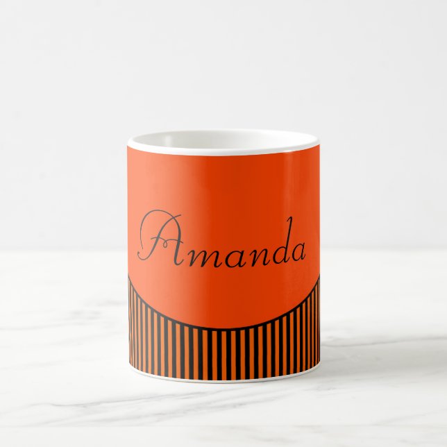 Black and orange combined striped pattern coffee mug (Center)