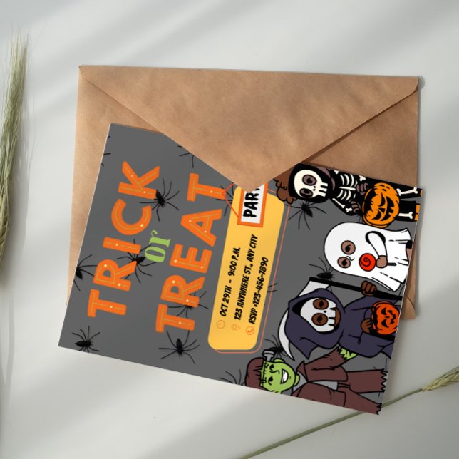 Black and Orange Costume Halloween Trick or Treat  Invitation (Creator Uploaded)