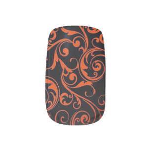 Black And Orange Curls Minx Nail Art