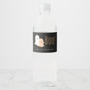 Black and Orange Cute Boo! Ghosts Halloween Water Bottle Label
