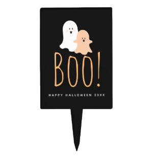 Black and Orange Cute Ghosts Boo! Halloween Cake Topper