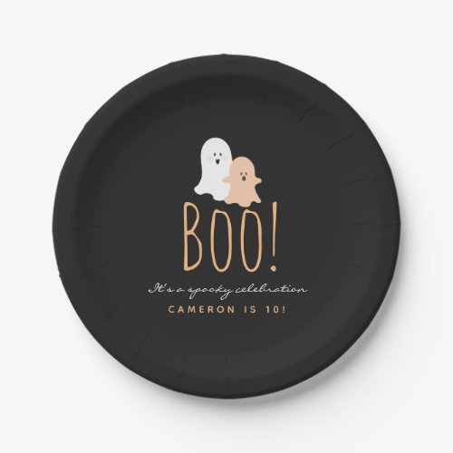 Black and Orange Cute Ghosts Boo Halloween Paper Plates