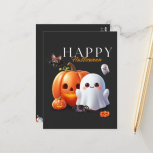 Black and Orange Cute Happy Halloween Postcard