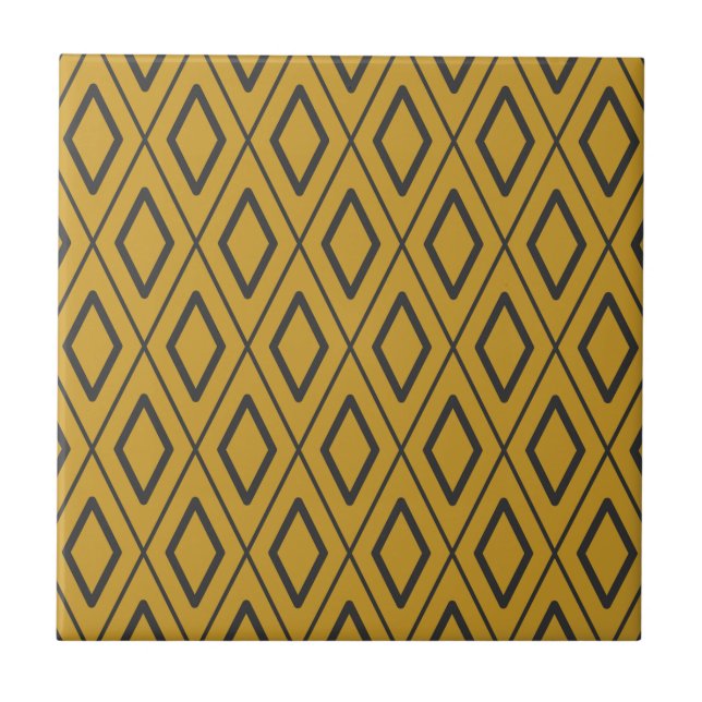 Black and orange dynamic geometric pattern ceramic tile (Front)