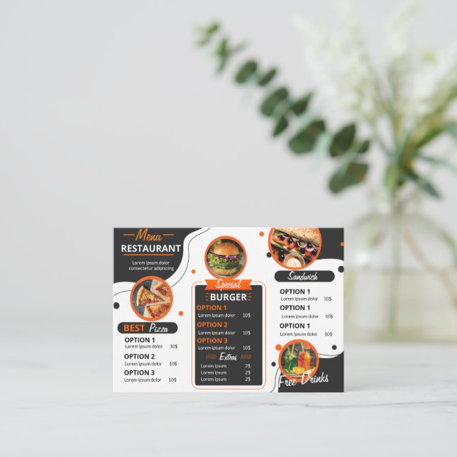 Black And Orange Elegant Restaurant Menu Template (Standing Front)