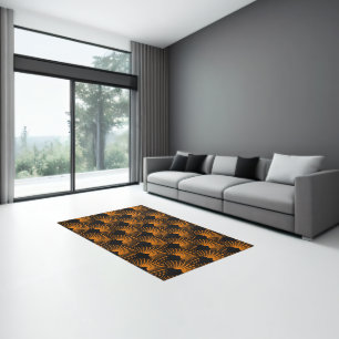 Black and orange floral Art Deco pattern Rug