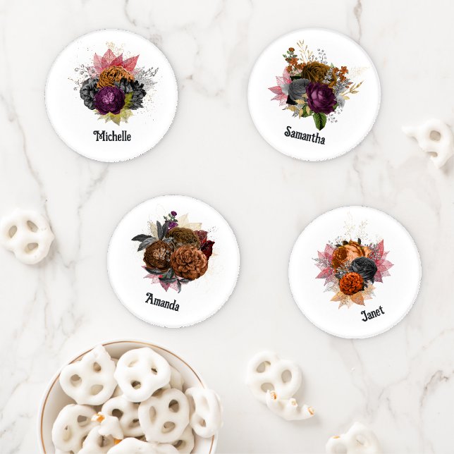 Black and Orange Floral Gothic Coaster Set (In Situ)