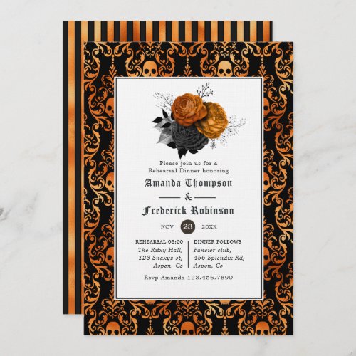 Black and Orange Floral Gothic Rehearsal Dinner Invitation