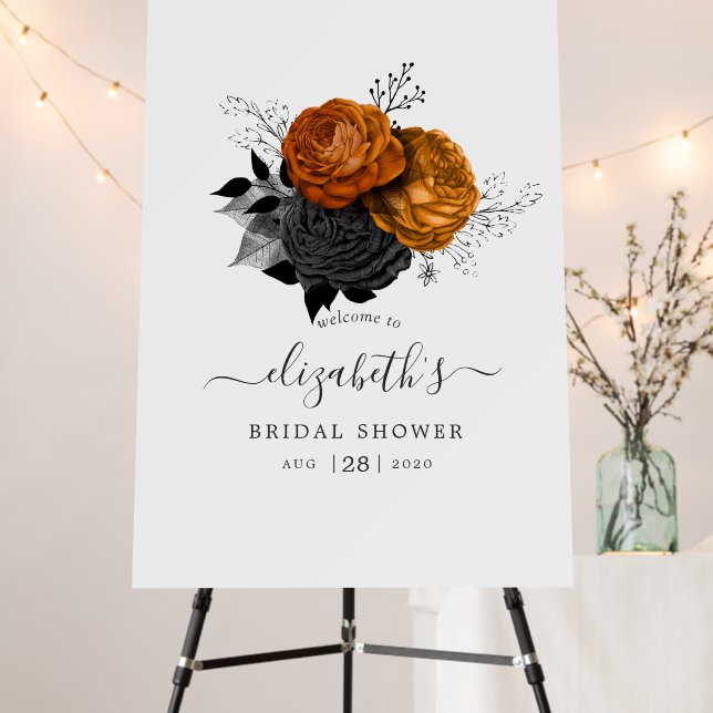 Black and Orange Floral Gothic Wedding Foam Board (In Situ (Stand))