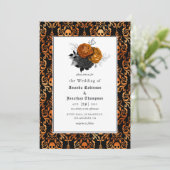 Black and Orange Floral Gothic Wedding Invitation (Standing Front)