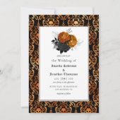Black and Orange Floral Gothic Wedding Invitation (Front)