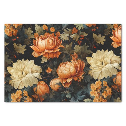 Black and Orange Floral Tissue Paper