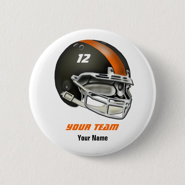Black and Orange Football Helmet Pinback Button (Front)