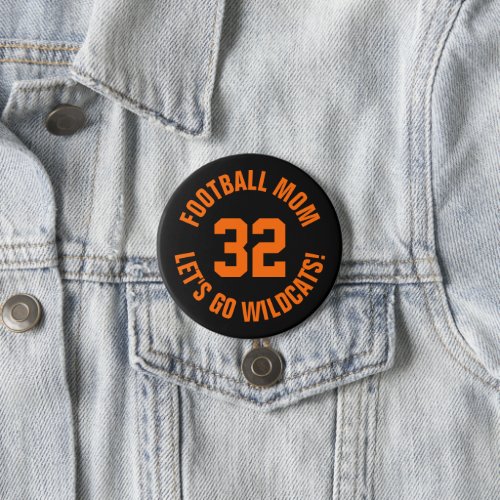 Black and Orange Football Mom Jersey Number Button