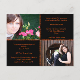 Black and Orange Four Square Star Graduation Invitation