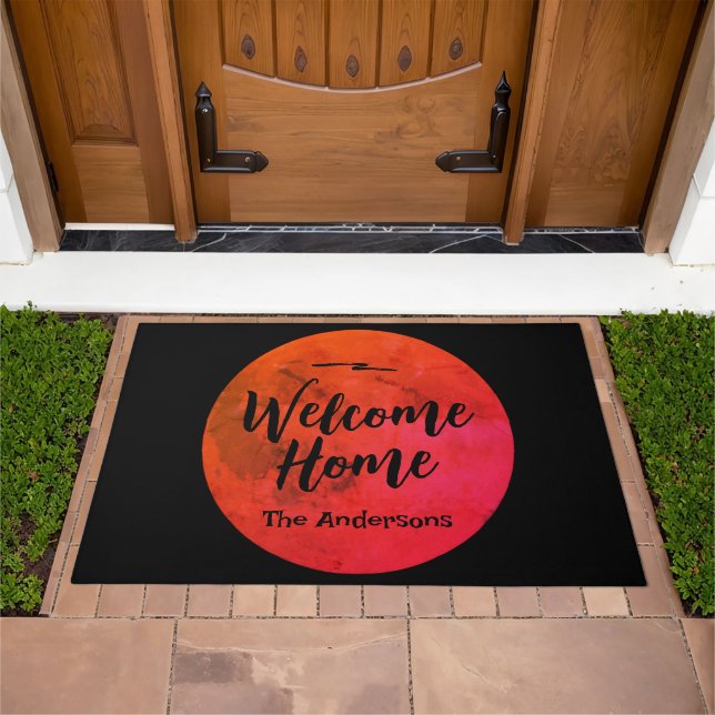 Black and Orange Full Moon Welcome Home Halloween Doormat (Outdoor)
