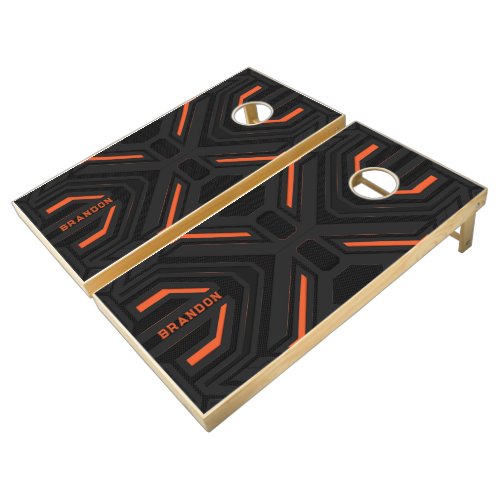 Black and orange gaming geometric background cornhole set
