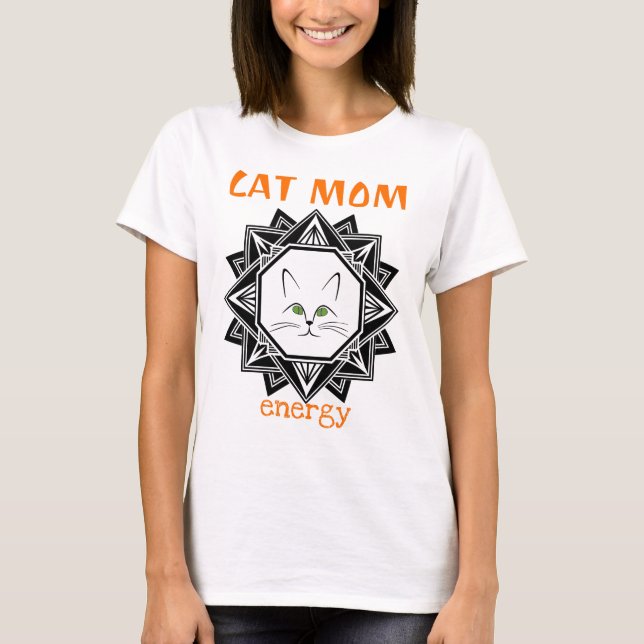 Black And Orange Geometric Cat Mom T-Shirt (Front)