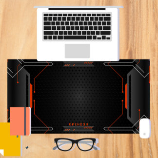 Black and orange geometric gaming background desk mat